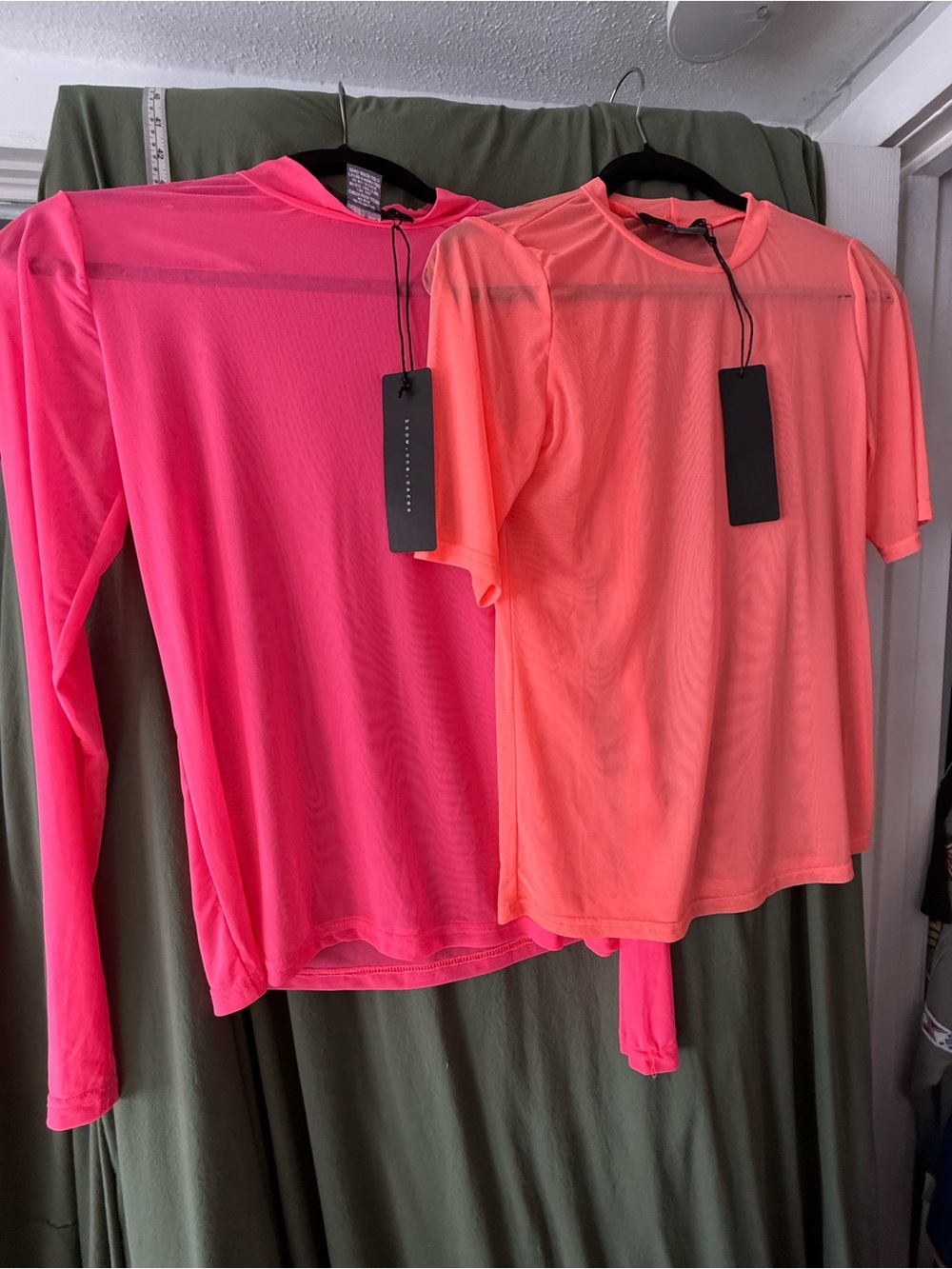 Women’s Sheer Long Sleeve & Short Sleeve Tees — Neon Pink and Coral bundle sz L